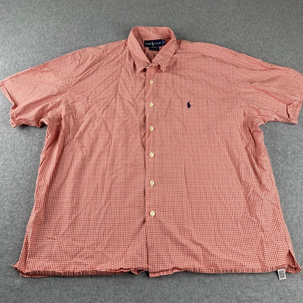 Ralph Lauren Button Down Shirt Mens XXL Red Gingham Greggor Short Sleeve Cotton